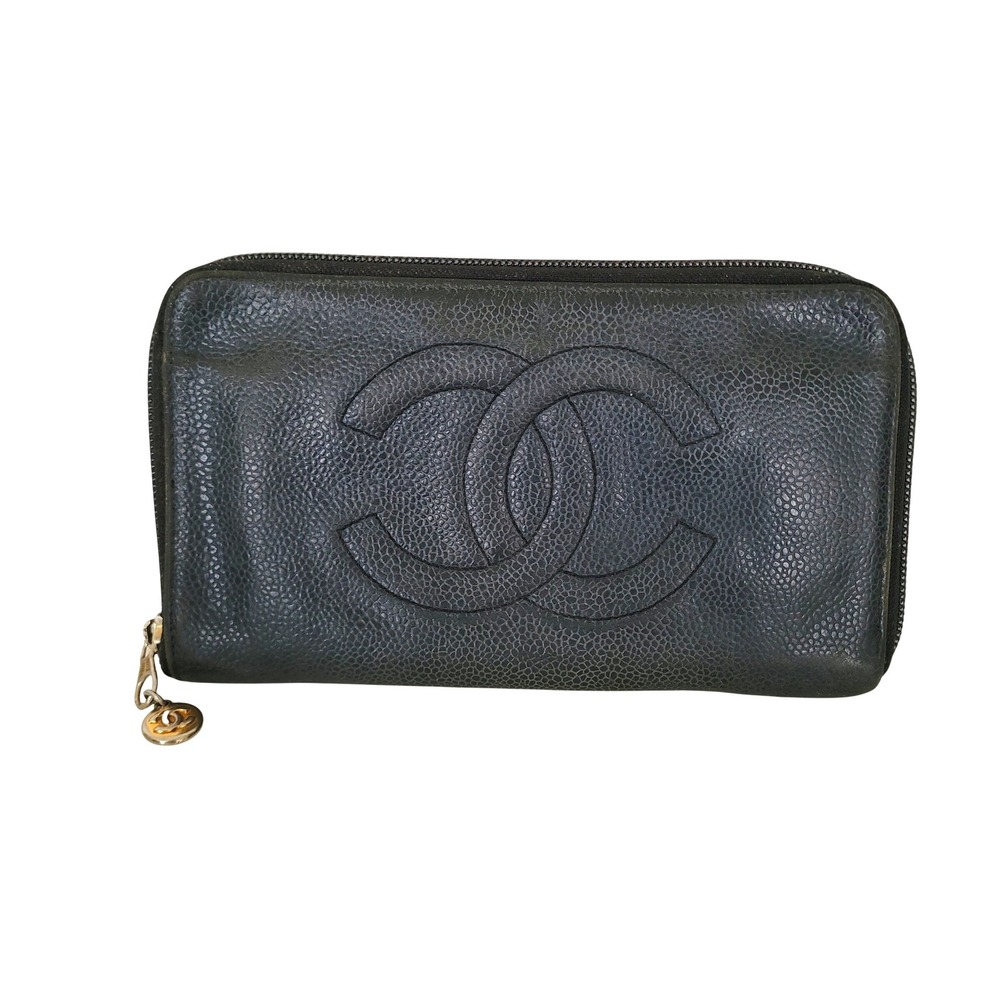 Chanel Timeless CC Zip Around Wallet Black Caviar Leather Long Organizer
